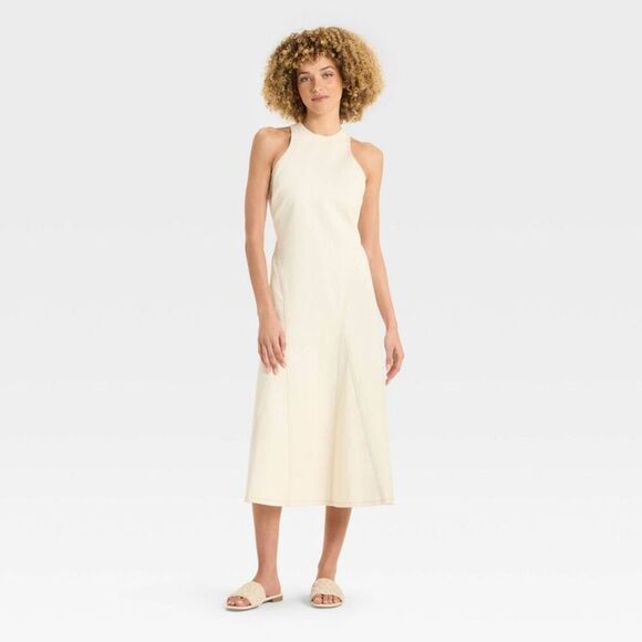 Future Collective Dresses & Skirts - Future Collective - Women's Racerback Denim Midi A-Line Dress - Future White